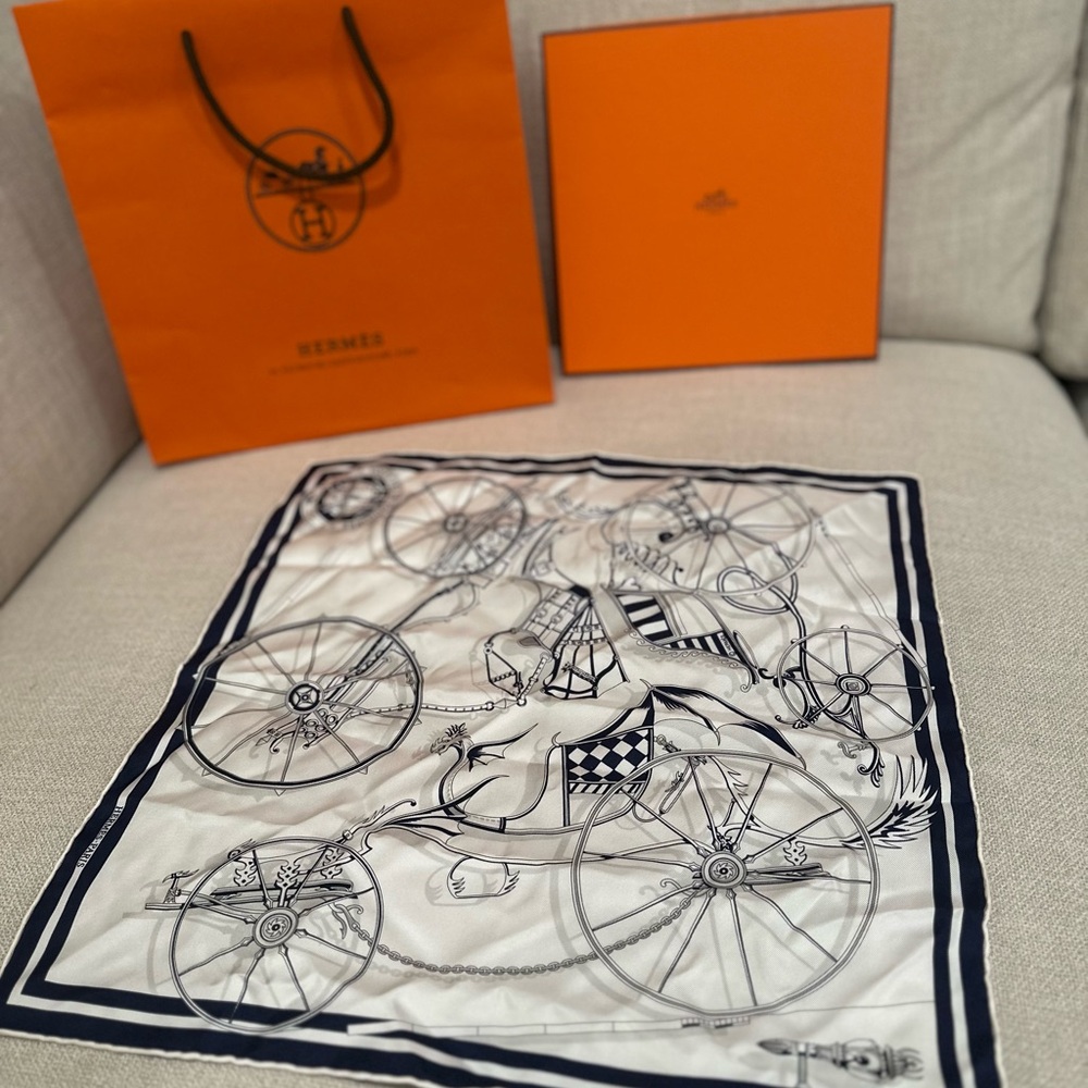 Hermes White and Navy Scarf